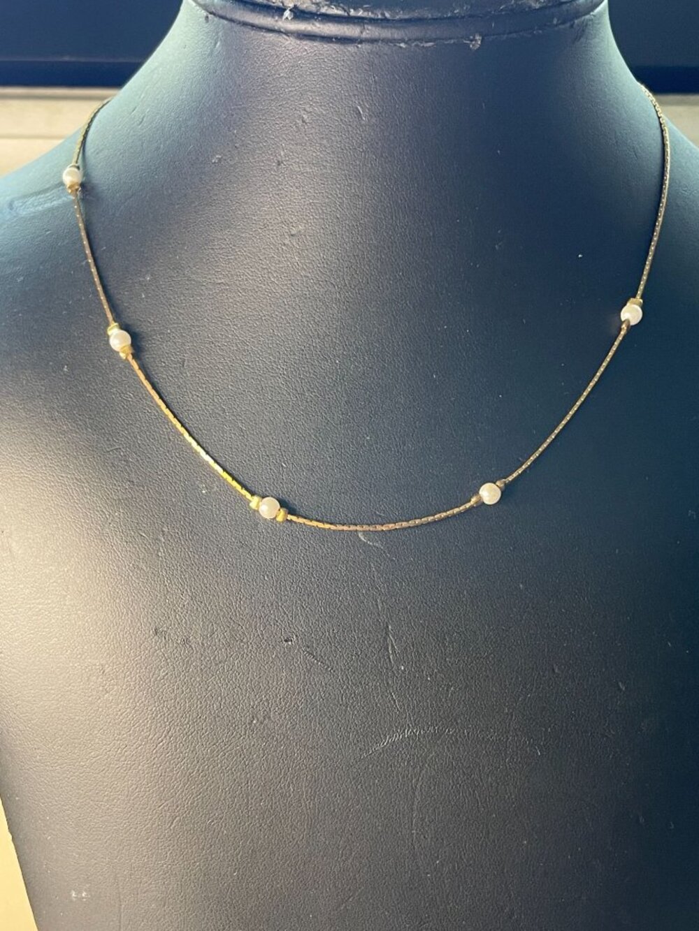 Vintage Minimalist Gold Tone Floating Pearl Station Chain Necklace 18"